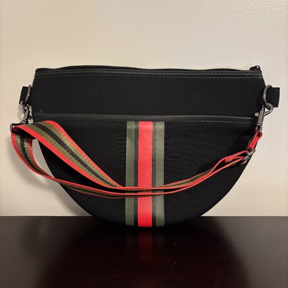 Haute Shore Brett Black Red Green Neoprene Sling Belt Bag
